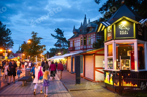Preview: August 15, 2017 village of Palanga, Lithuania, Evening street in the city center with beautiful