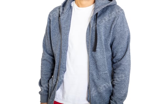 Preview: Male body with a blank t shirt and gray color hoodie isolated against white background