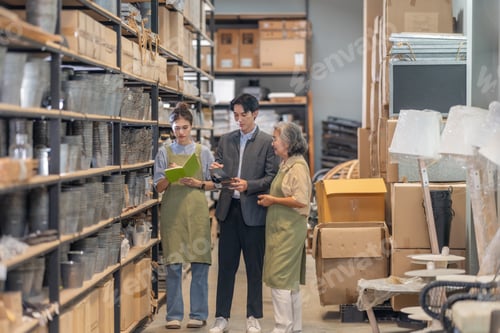 Preview: Asian Male Investor Touring Family-Run Ceramic Warehouse for Partnership Deal
