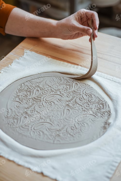 Preview: Hand modelling of openwork clay plate, pottery