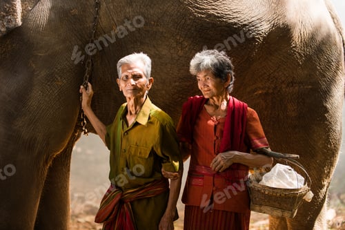 Preview: Elephant and senior couple in Thailand