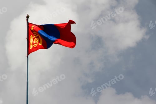 Preview: Mongolian Flag waving in a beautiful sunny day