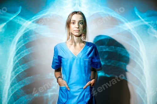 Preview: Nurse on the x-ray of human lungs background