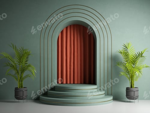 Preview: Conceptual interior with podium 3d illustration
