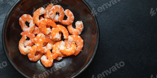 Preview: Shrimp Ready To Eat Boiled Or Fried Seafood Without Shell On The Table Serving Portion Size Top