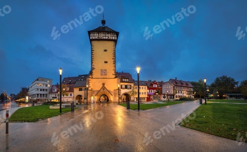 Preview: Tubinger Tor at dusk in Reutlingen, Germany
