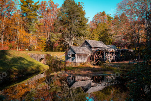 Preview: Old water mill at Blue Ridge Parkway, a scenic rural landscape