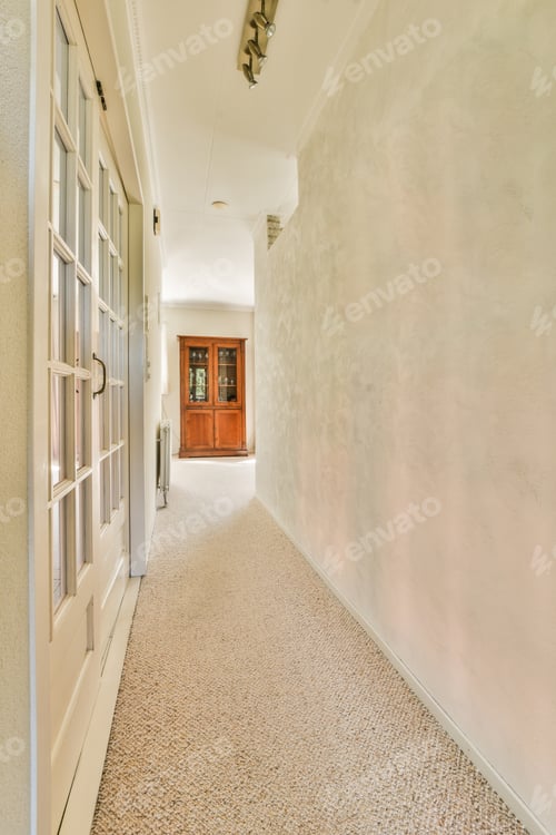 Preview: Narrow corridor with doors and lamp