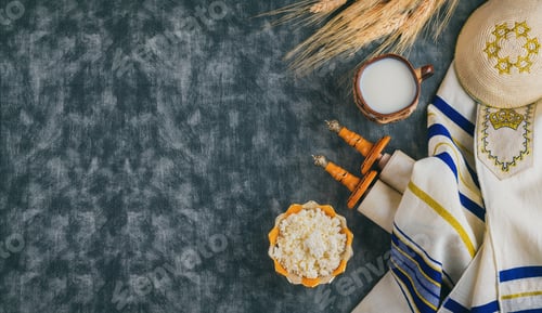 Preview: Shavuot kosher food fresh dairy products milk, cottage cheese wheat