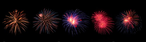 Preview: Set of Fireworks sparklers and red white and blue American flag colors on dark blue background. July