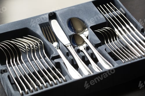 Preview: Blue flatware box isolated on black background