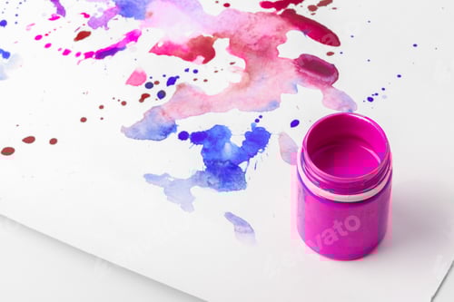 Preview: Colorful Watercolor Splatter on White Background with Pink Paint
