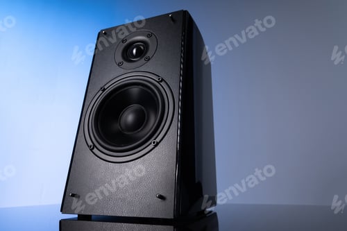 Preview: large speaker with two speakers on a gray-blue background close-up