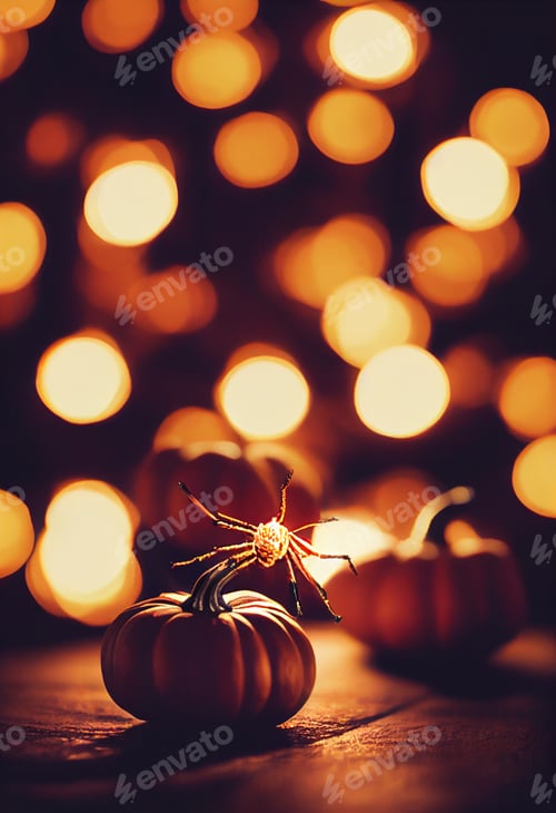 Preview: Scary halloween pumpkin wallpaper over wooden plankswith candles and with scary tones. for party nig