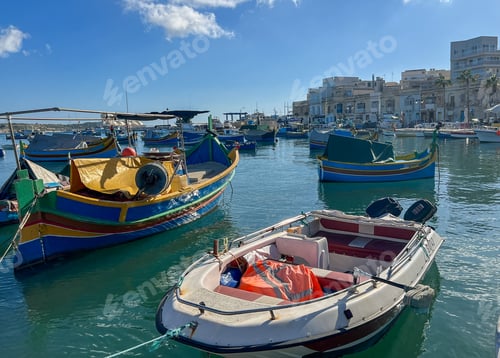 Preview: Fishing boats in the harbor of Marsaxlokk, Malta in a beautiful sunny day