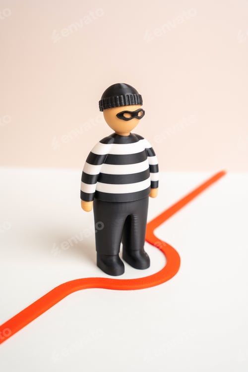 Preview: A criminal stands near a red line and avoids crossing it. Legal boundaries