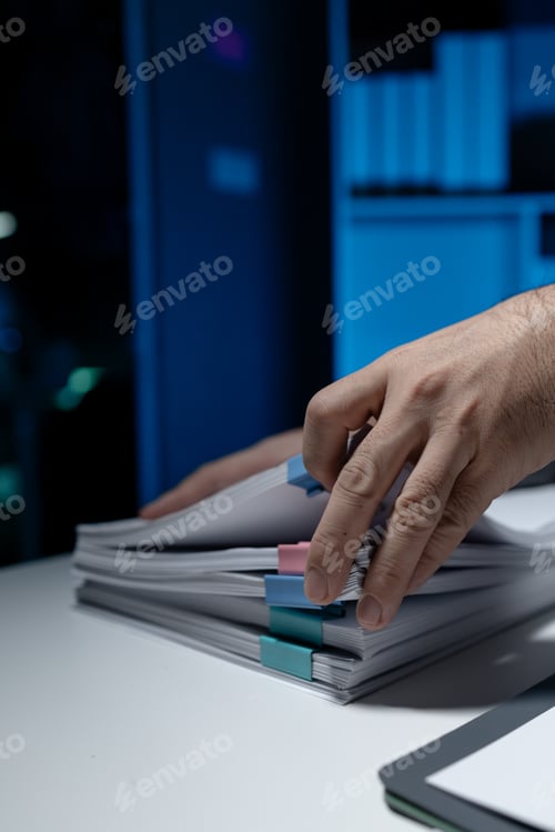 Preview: An employee held a large pile of documents in his hand, Large piles of work documents on desks are b