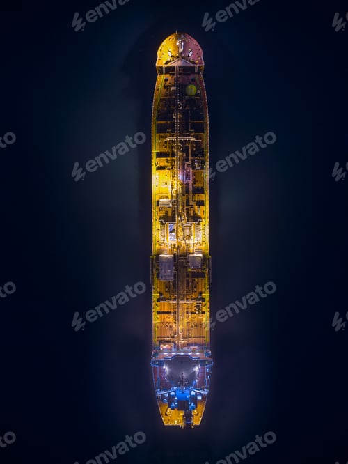 Preview: Aerial view oil ship tanker carrier oil on the sea at night