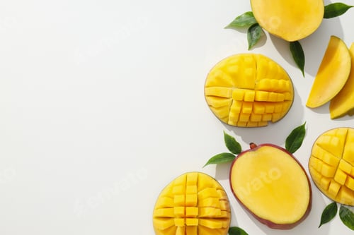 Preview: Ripe sliced mango on a white background