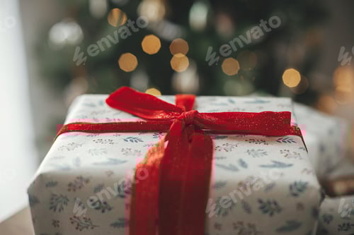 Preview: Festive Gift with Red Ribbon for Christmas