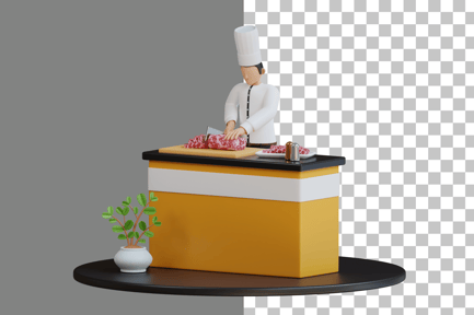 Preview: Chef Chopping Meat 3D Illustration