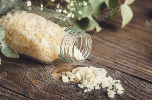 Preview: Spa composition with jar of sea salt closeup.