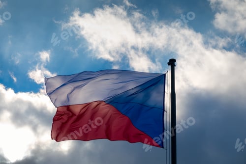 Preview: Waving Czech flag in the cloudy sky