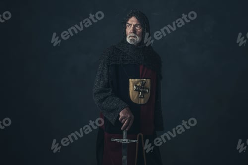 Preview: Knight With Beard In Hauberk Holding Sword.