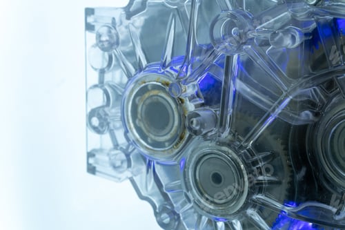 Preview: close up view of modern electricity car engine and spare part.