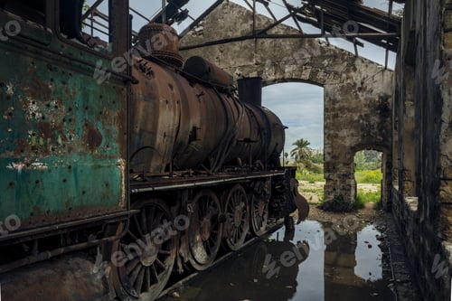 Preview: Old locomotive in an old beautiful train yard captured in Lebanon