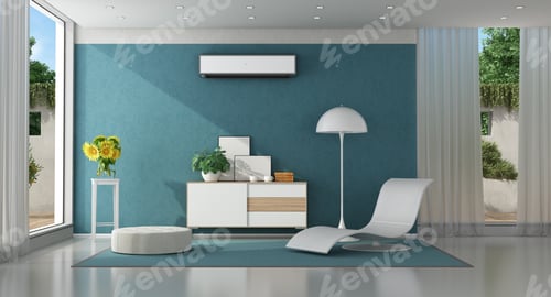 Preview: Modern blue living room of a modern villa