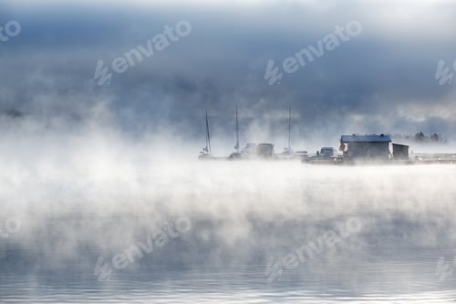 Preview: Foggy misty lake landscape in Colorado, USA
