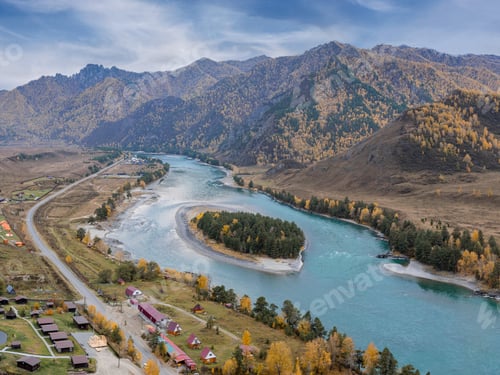 Preview: Panorama of Autumn Katun River and Altai Mountains