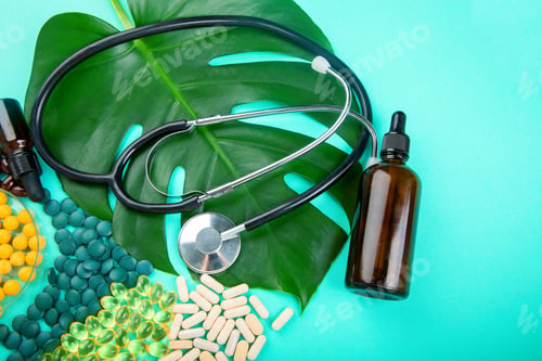 Preview: Alternative Herb Medicine. Bottles And Capsules. Organic Natural . Food Nutrition Healthy And