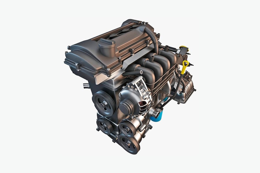 Car engine side view 3D, Incl. factory & engine - Envato