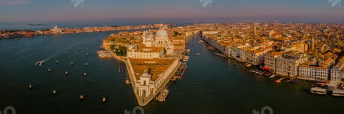 Preview: Grand Canal and Basilica Santa Maria della Salute, Venice, Italy. Drone aerial view Venice Italy