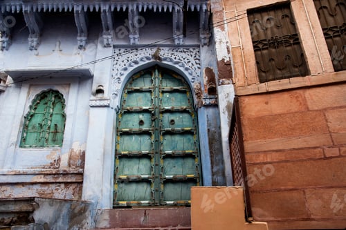 Preview: An old doorway in the famous blue city of Jodhpur, India.