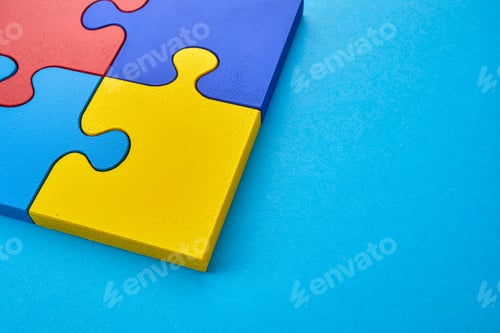 Preview: Color puzzle symbol of public awareness for autism spectrum disorder. World Autism Awareness Day.