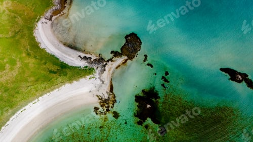 Preview: Norway's Coastal Embrace, top view at beach Kolbeinsanden Beach, Lofoten