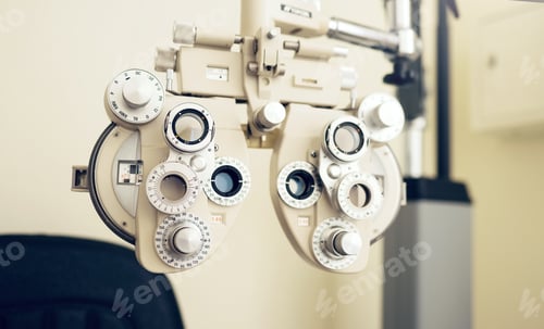 Preview: Eyes assessment, healthcare and tool for vision, focus or test with closeup at optometrist or optom