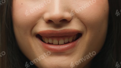 Preview: Happy face Asian woman close up lips mouth smiling female chinese korean japanese girl student