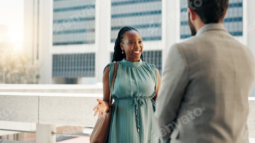 Preview: Meeting, smile and teamwork with business people in city for real estate developer, partnership and