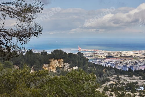 Preview: Breathtaking panoramic view of haifa from mount carmel, including sea port and residential areas