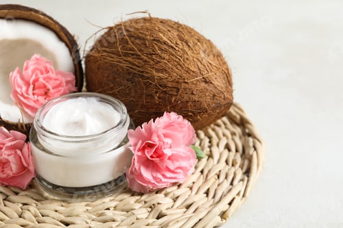 Preview: Concept of body and skin care accessories - coconut cosmetic