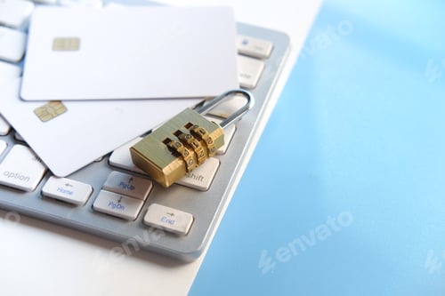 Preview: padlock on credit card, Internet data privacy information security concept