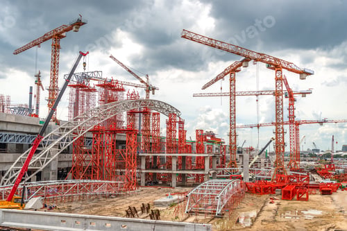 Preview: Cranes Working on Expressway Construction Site in Asia