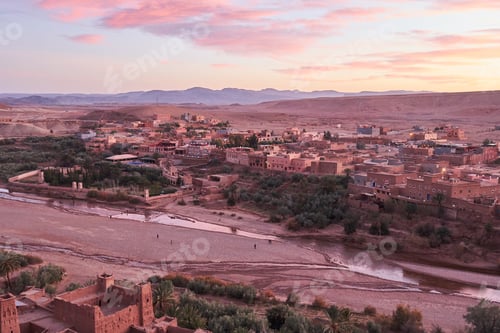 Preview: Ancient city near river in desert and wonderful sky