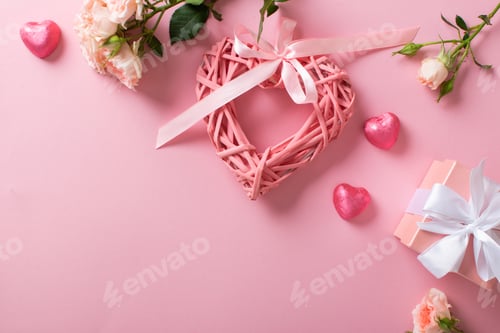 Preview: Valentine's Day greeting card template. Space for copying. Flat position, top view.