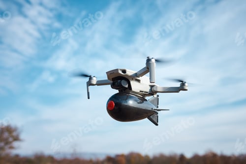 Preview: drone with a bomb for fishing on board flies in the sky