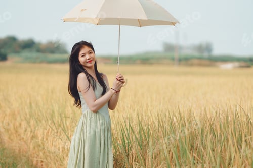 Preview: girl walking on rice fields